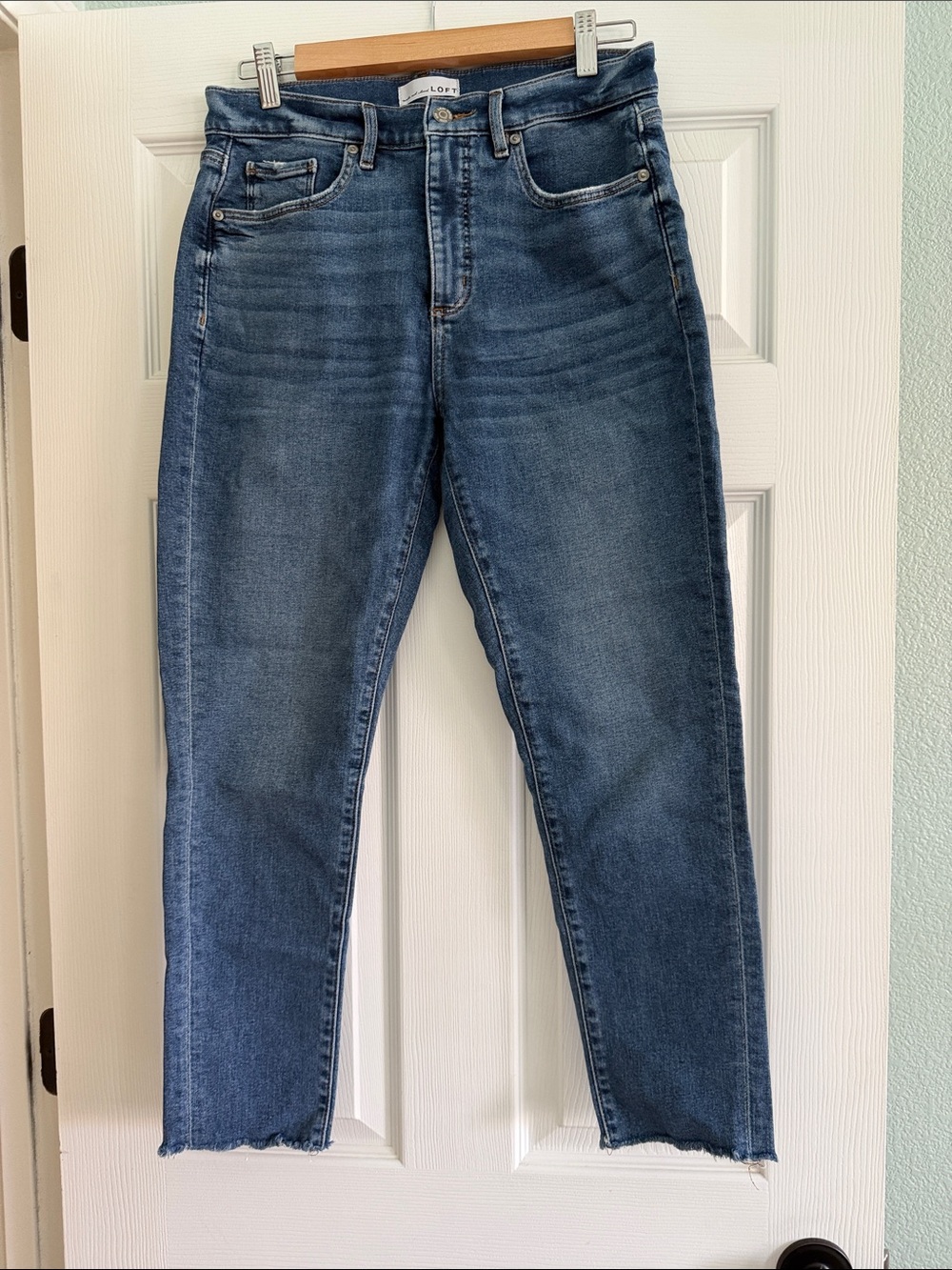 LOFT Medium Blue Cropped Raw-Hem Jeans